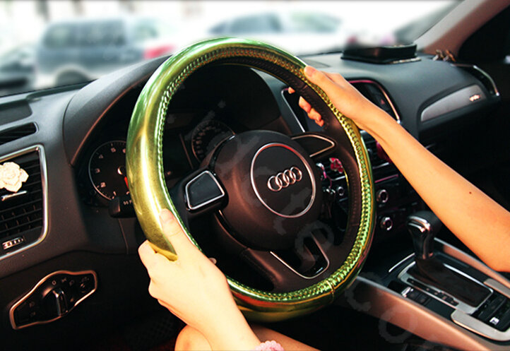 Personality Plating PU Leather Car Steering Wheel Covers 15 inch 38CM - Green