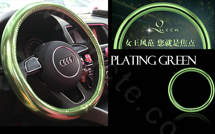 Personality Plating PU Leather Car Steering Wheel Covers 15 inch 38CM - Green