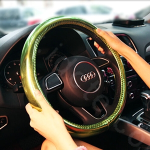 Personality Plating PU Leather Car Steering Wheel Covers 15 inch 38CM - Green