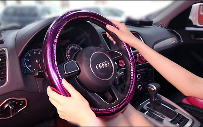 Personality Plating PU Leather Car Steering Wheel Covers 15 inch 38CM - Purple