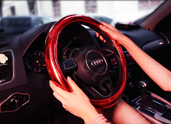 Personality Plating PU Leather Car Steering Wheel Covers 15 inch 38CM - Red