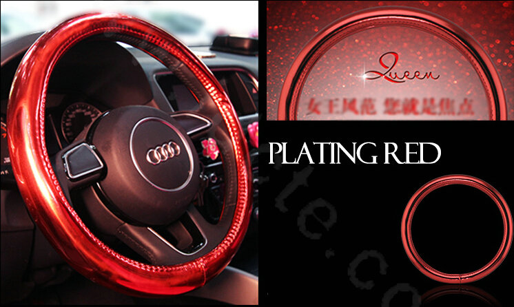 Personality Plating PU Leather Car Steering Wheel Covers 15 inch 38CM - Red