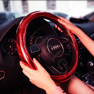 Personality Plating PU Leather Car Steering Wheel Covers 15 inch 38CM - Red