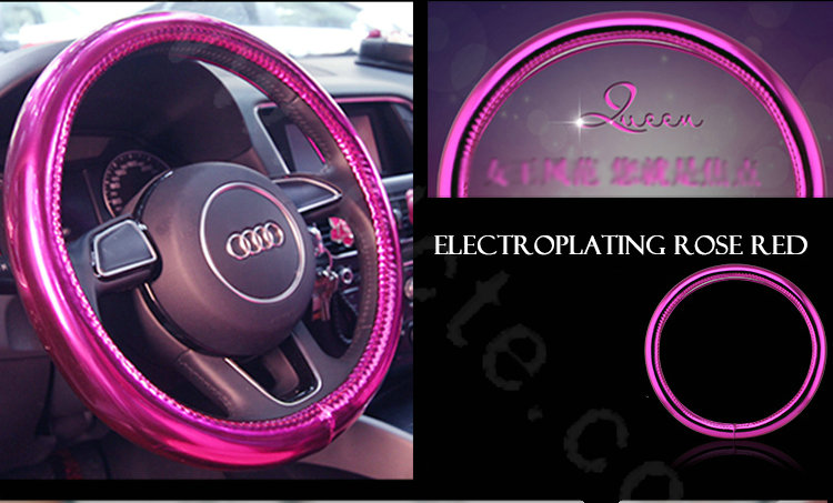 Personality Plating PU Leather Car Steering Wheel Covers 15 inch 38CM - Rose