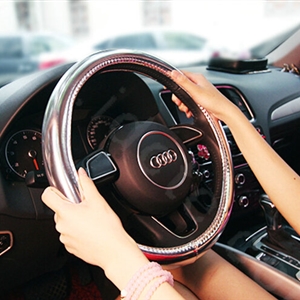 Personality Plating PU Leather Car Steering Wheel Covers 15 inch 38CM - Silver