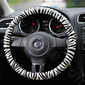 Personality Zebra Print PU Leather Car Steering Wheel Covers 15 inch 38CM - White Black