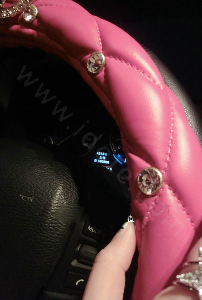 Personalized Rhinestone Eyes Leather Grip Car Steering Wheel Covers 15 inch 38CM - Pink
