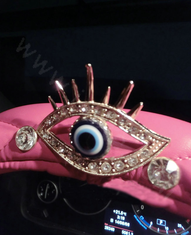 Personalized Rhinestone Eyes Leather Grip Car Steering Wheel Covers 15 inch 38CM - Pink