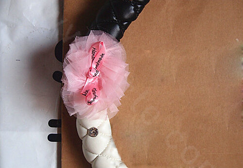 Pink Bowknot Diamond Genuine Leather Car Steering Wheel Covers 15 inch 38CM - Black White