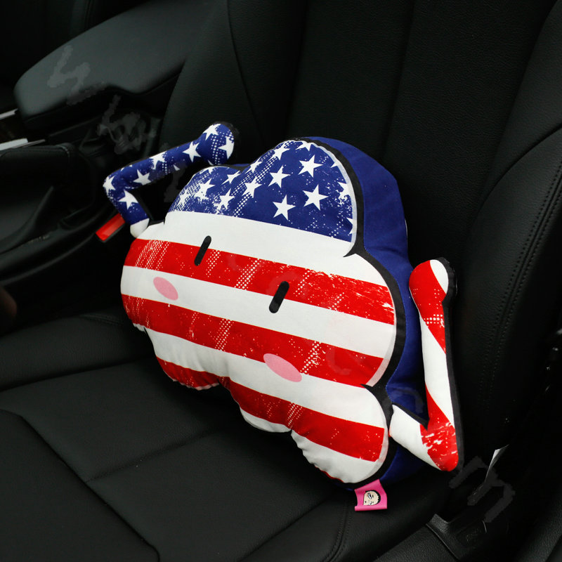 Popular American Flag Short Plush Auto Support Lumbar Pillow Car Interior Decorate 1pcs - Blue