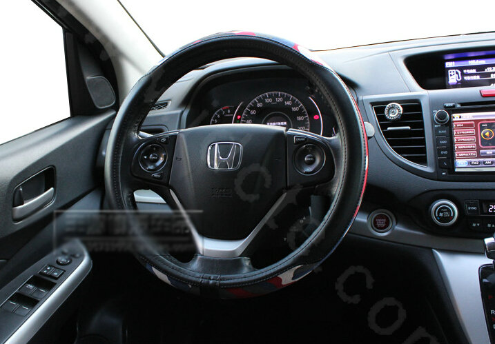 Popular Camo Cloth With Leather Auto Grip Steering Wheel Covers 15 inch 38CM - Black Red