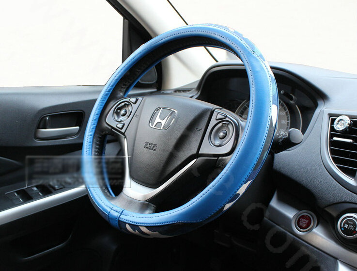 Popular Camo Cloth With Leather Auto Grip Steering Wheel Covers 15 inch 38CM - Blue