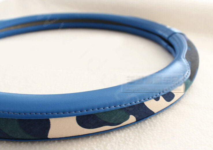 Popular Camo Cloth With Leather Auto Grip Steering Wheel Covers 15 inch 38CM - Blue