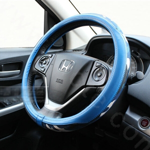 Popular Camo Cloth With Leather Auto Grip Steering Wheel Covers 15 inch 38CM - Blue
