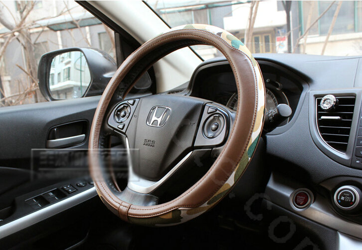 Popular Camo Cloth With Leather Auto Grip Steering Wheel Covers 15 inch 38CM - Brown