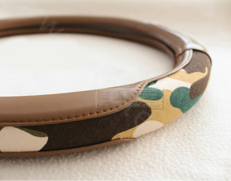 Popular Camo Cloth With Leather Auto Grip Steering Wheel Covers 15 inch 38CM - Brown