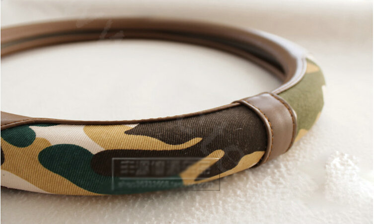 Popular Camo Cloth With Leather Auto Grip Steering Wheel Covers 15 inch 38CM - Brown