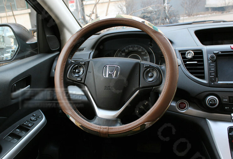 Popular Camo Cloth With Leather Auto Grip Steering Wheel Covers 15 inch 38CM - Brown