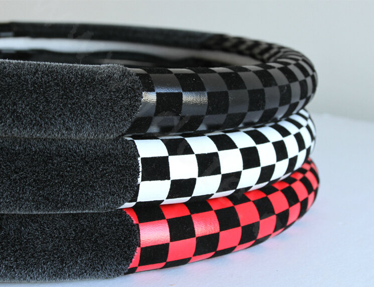 Popular Classic Plaid Winter Velvet Car Steering Wheel Covers 15 inch 38CM - Black White