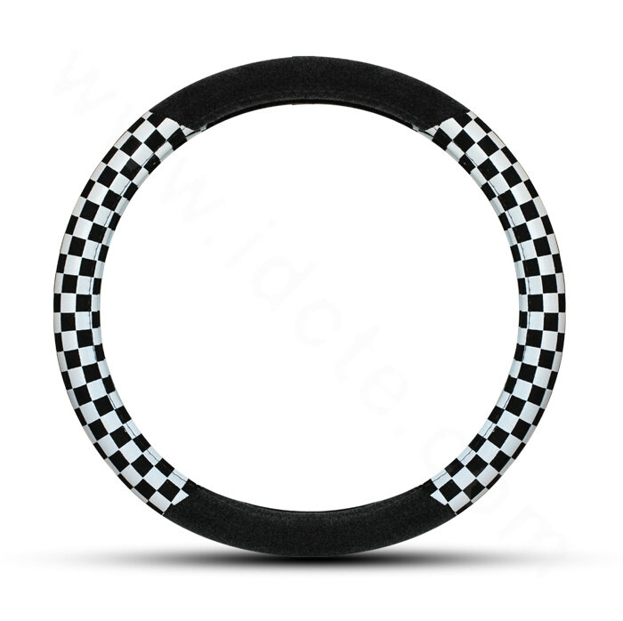 Popular Classic Plaid Winter Velvet Car Steering Wheel Covers 15 inch 38CM - Black White