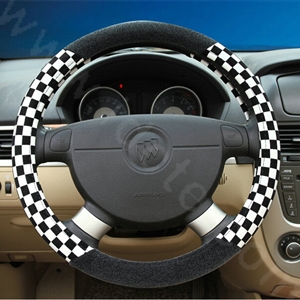 Popular Classic Plaid Winter Velvet Car Steering Wheel Covers 15 inch 38CM - Black White