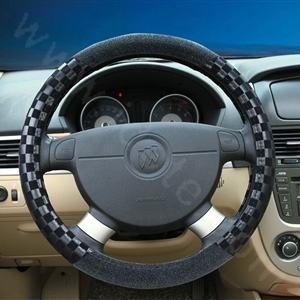 Popular Classic Plaid Winter Velvet Car Steering Wheel Covers 15 inch 38CM - Black