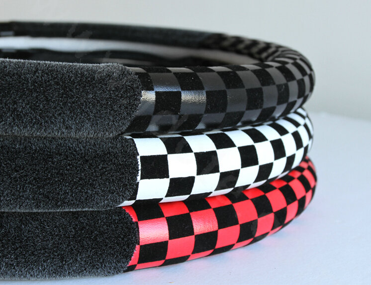 Popular Classic Plaid Winter Velvet Car Steering Wheel Covers 15 inch 38CM - Red Black