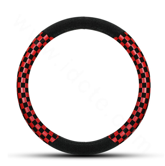 Popular Classic Plaid Winter Velvet Car Steering Wheel Covers 15 inch 38CM - Red Black