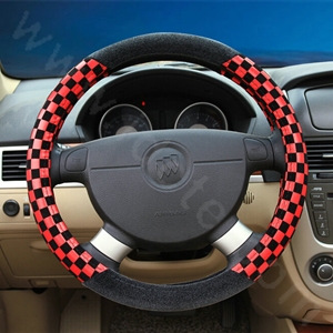 Popular Classic Plaid Winter Velvet Car Steering Wheel Covers 15 inch 38CM - Red Black
