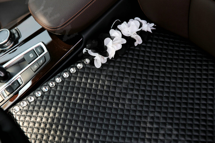 Popular Lace Flower Crystal Universal Car Seat Cushion Women Genuine Sheepskin Pad 1pcs - Black