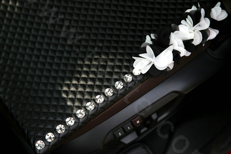 Popular Lace Flower Crystal Universal Car Seat Cushion Women Genuine Sheepskin Pad 1pcs - Black
