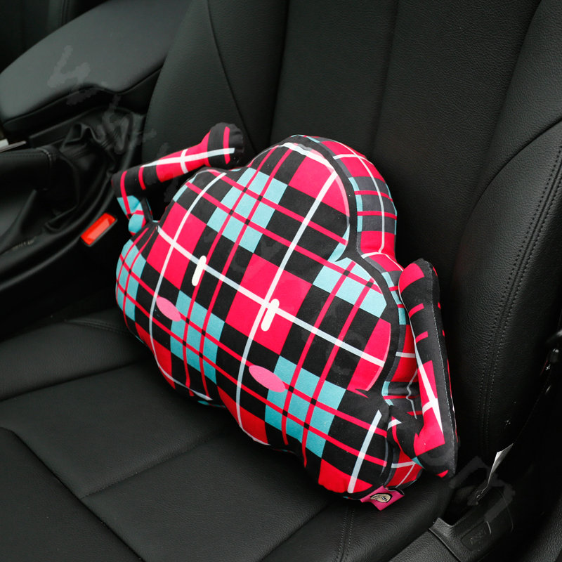 Popular Lattice Cloud Short Plush Car Support Lumbar Pillow Interior Decorate 1pcs - Red