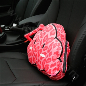 Popular Leopard Print Short Plush Car Support Lumbar Pillow Interior Decorate 1pcs - Pink