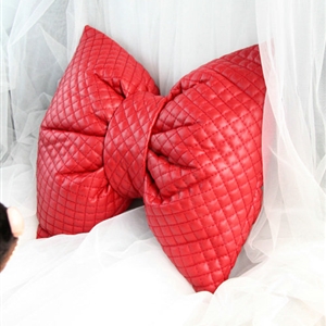 Princess Bowknot Car Lumbar Pillow Genuine Sheepskin Support Cushion 1pcs - Red