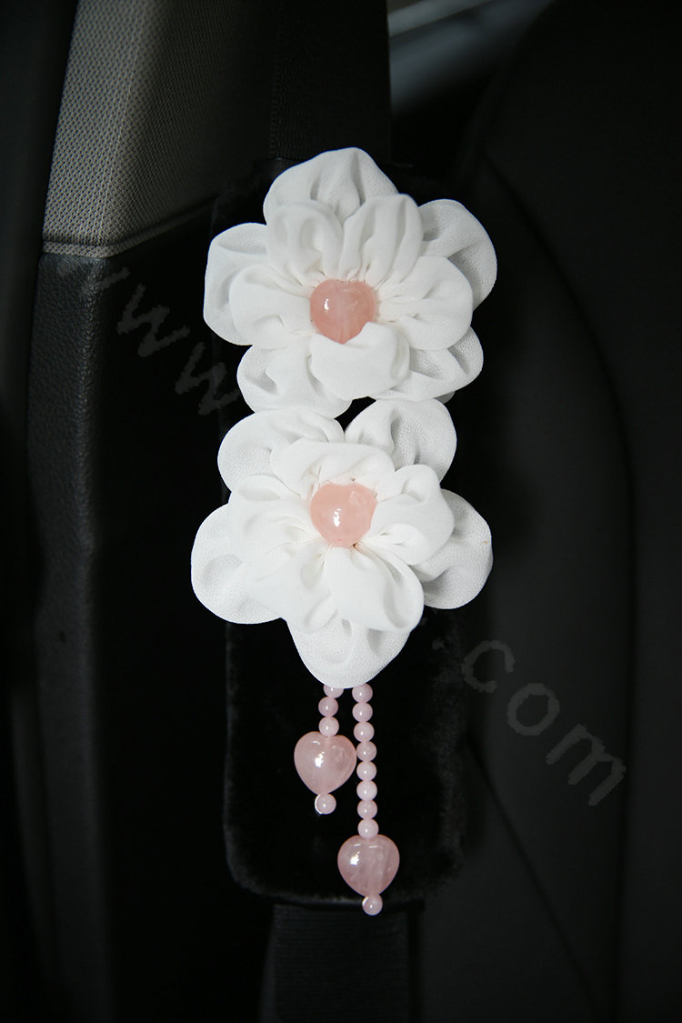Princess Powder Crystal Rose Genuine Wool Auto Seat Safety Belt Covers 2pcs - Black