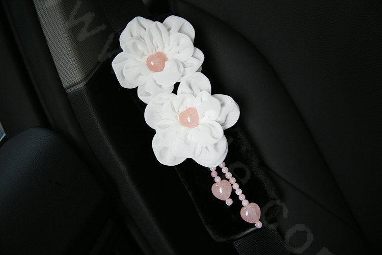 Princess Powder Crystal Rose Genuine Wool Auto Seat Safety Belt Covers 2pcs - Black