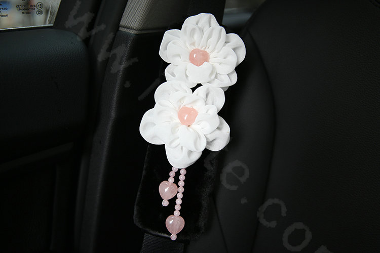 Princess Powder Crystal Rose Genuine Wool Auto Seat Safety Belt Covers 2pcs - Black