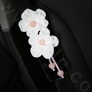 Princess Powder Crystal Rose Genuine Wool Auto Seat Safety Belt Covers 2pcs - Black