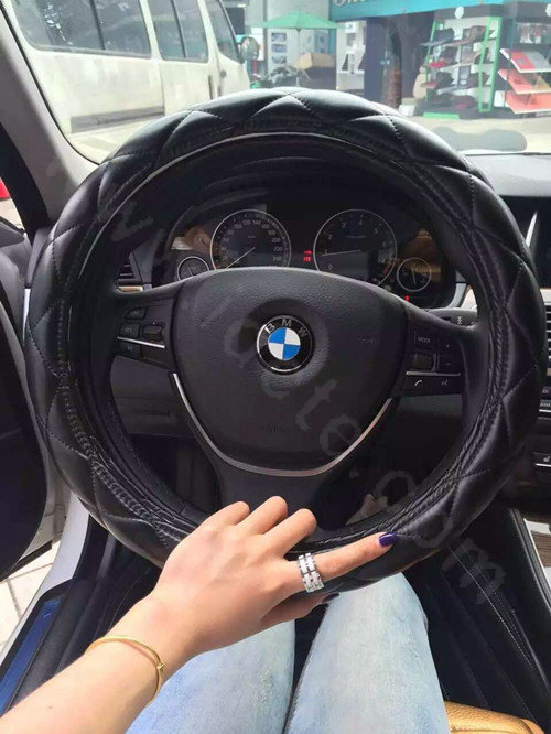 Retail and Wholesale Sheepskin Leather Car Steering Wheel Covers 15 inch 38CM - Black