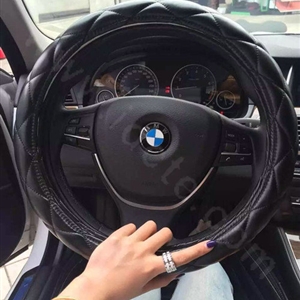 Retail and Wholesale Sheepskin Leather Car Steering Wheel Covers 15 inch 38CM - Black