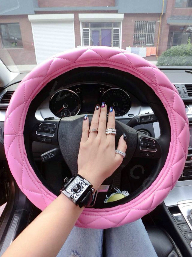 Retail and Wholesale Sheepskin Leather Car Steering Wheel Covers 15 inch 38CM - Rose