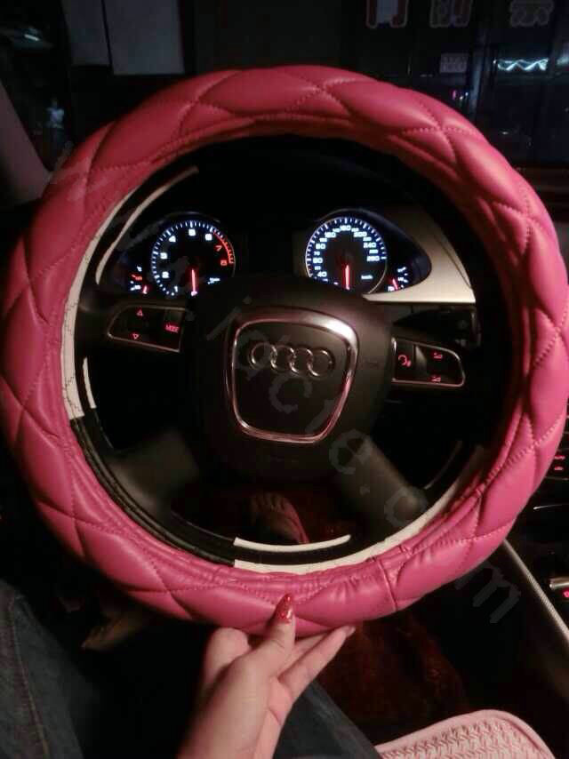 Retail and Wholesale Sheepskin Leather Car Steering Wheel Covers 15 inch 38CM - Rose