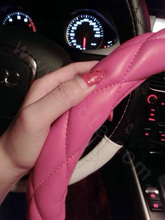 Retail and Wholesale Sheepskin Leather Car Steering Wheel Covers 15 inch 38CM - Rose