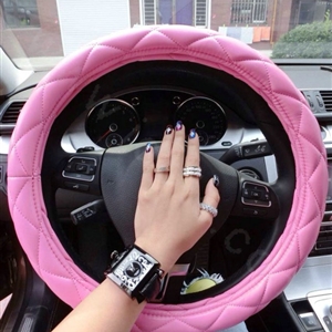 Retail and Wholesale Sheepskin Leather Car Steering Wheel Covers 15 inch 38CM - Rose