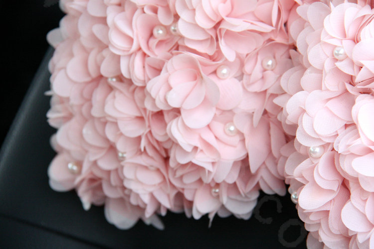 Romantic Lace Flower Pearl Car Lumbar Pillow Leather Back Support Cushion 1pcs - Pink