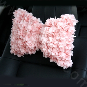 Romantic Lace Flower Pearl Car Neck Safety Pillow Leather Auto Headrest 1pcs - Pink