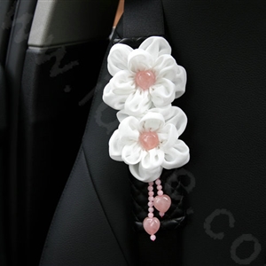 Romantic Powder Crystal Flower Auto Seat Safety Belt Covers Genuine Sheepskin 2pcs - Black