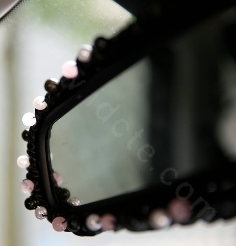 Romantic Powder Crystal Flower Genuine Sheepskin Car Rearview Mirror Elastic Covers - Black