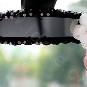 Romantic Powder Crystal Flower Genuine Sheepskin Car Rearview Mirror Elastic Covers - Black