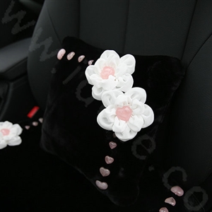 Romantic Powder Crystal Flower Genuine Wool Auto Lumbar Pillow Back Support Cushion 1pcs - Black